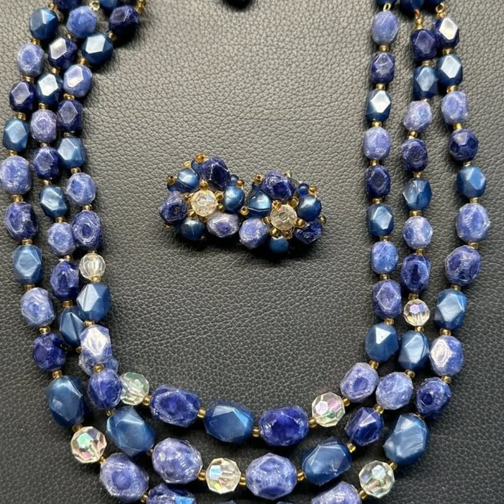 Vintage 1950's blue Sodalite Natural Semi Stone Necklace & Earrings